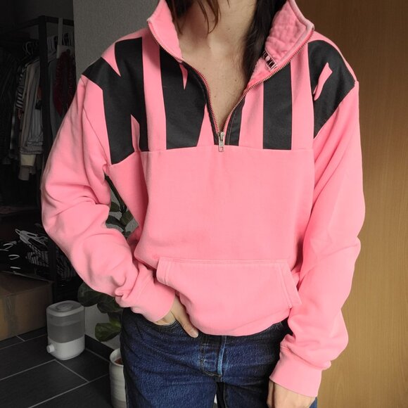 PINK Logo Fleece Lined Boyfriend Pullover Half Zip Sweater Size Small - Picture 3 of 8